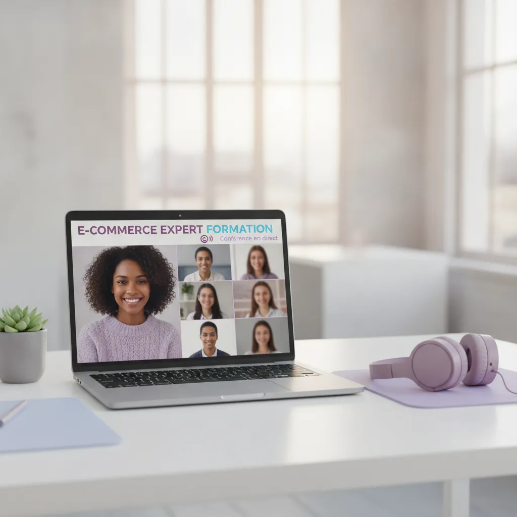 Ordinateur portable avec visioconférence en cours